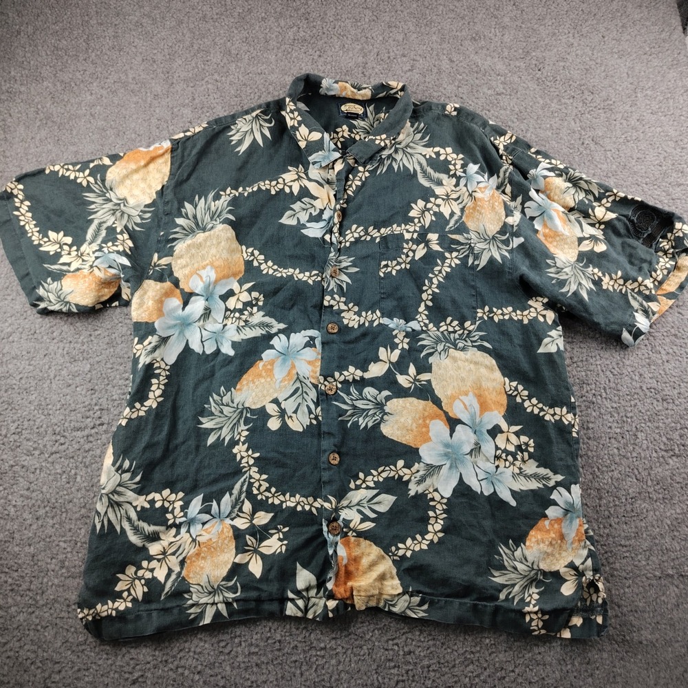 Tommy Bahama Mens XL Linen Pineapple Tropical Shirt Florida Citrus Bowl Green